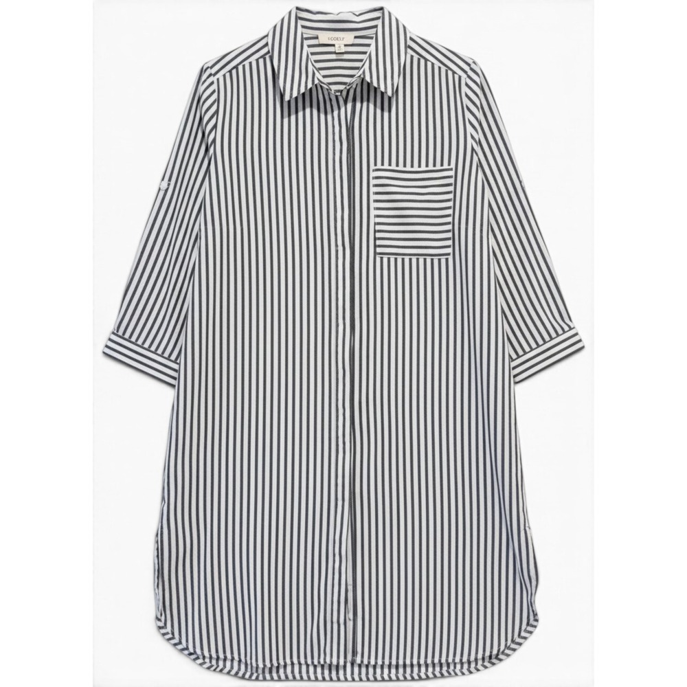 Hopely Striped Shirt Dress Womens M Preppy Coastal Grandma Nautical Office